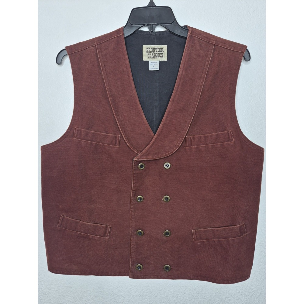 VTG Frontier Classics Mens Western Canvas Vest XL Reddish Brown Double Breasted